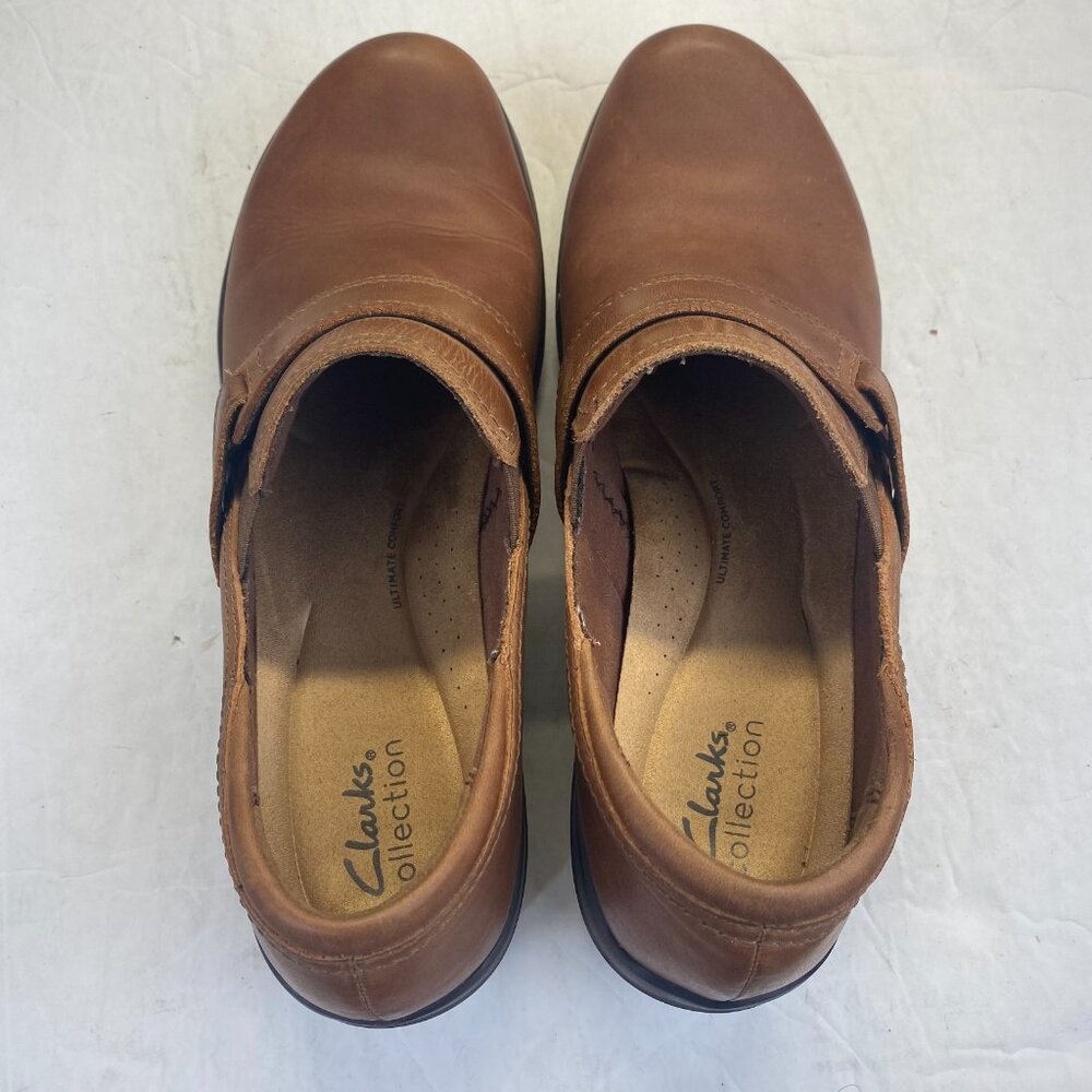 Clarks Bendables Womens 10 M Brown Leather Wedge Heel Slip On Loafers 15260 - Picture 4 of 9